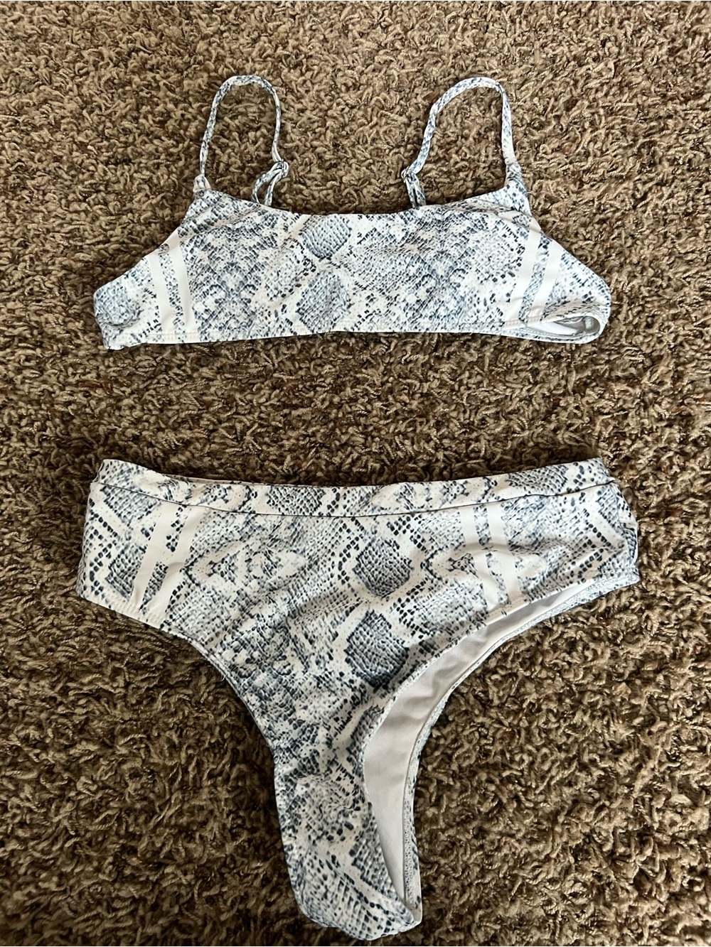 Snake Print Bikini Set in White and Gray